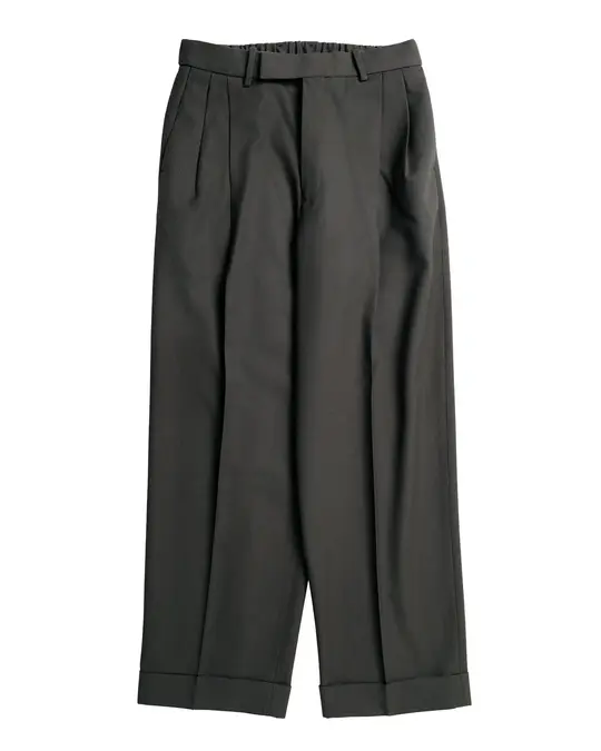 MARKAWARE Double Pleated Semi Easy Trousers Organic Wool Survival Cloth Dark Sage