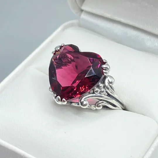 Heart Ring, Size 6.5, Ruby Gem, Art Deco Jewelry #D213 - Ready to Ship
