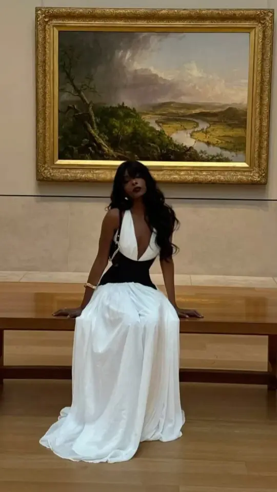 Minimalist Patchwork Halter Prom Gown Black and White Women's Corset Maxi Evening Dress — Fall Outfit 2026 New RS3109