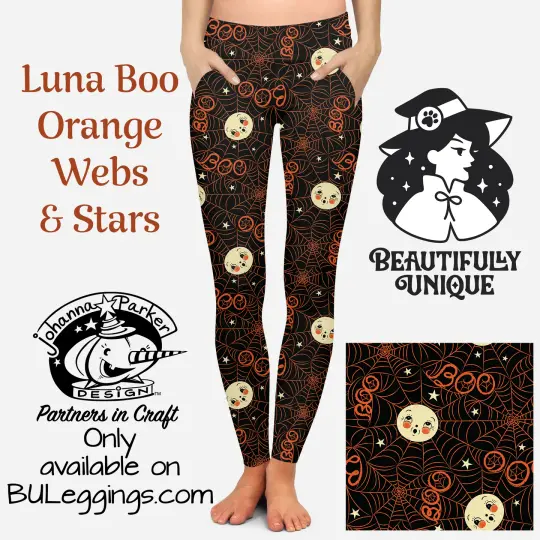 Luna Boo Orange Webs & Stars Exclusive Pocket Leggings