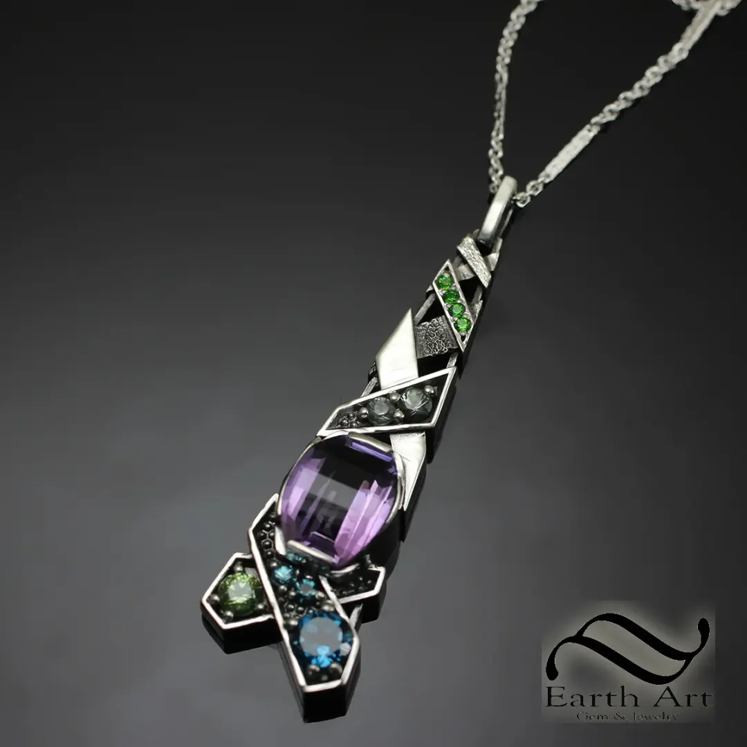 Pixel Cut Amethyst Strappy Pendant