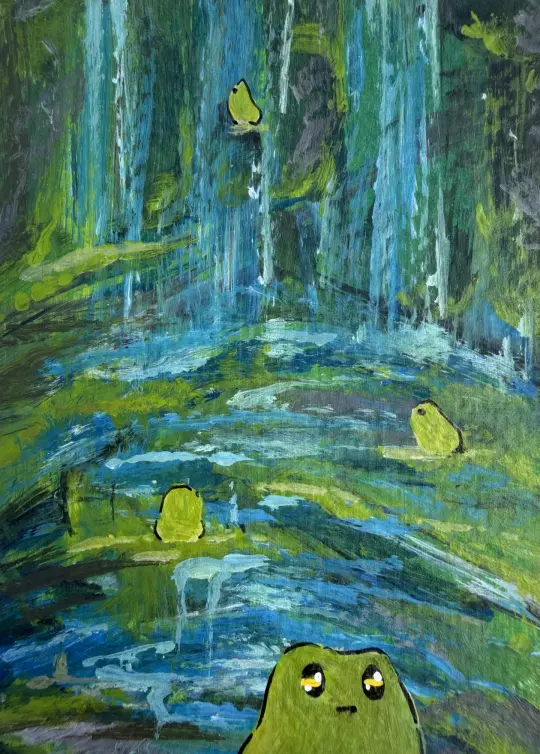 The Watcher, Green Frog Lily Pad Art Print