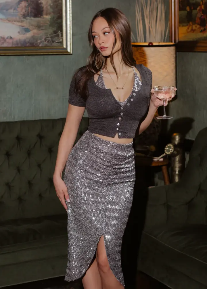 Dallas Skirt in Silver Sequin
