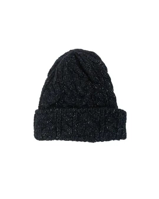 Found Feather Chunky Cable Knit Beanie Italian Donegal Wool Black