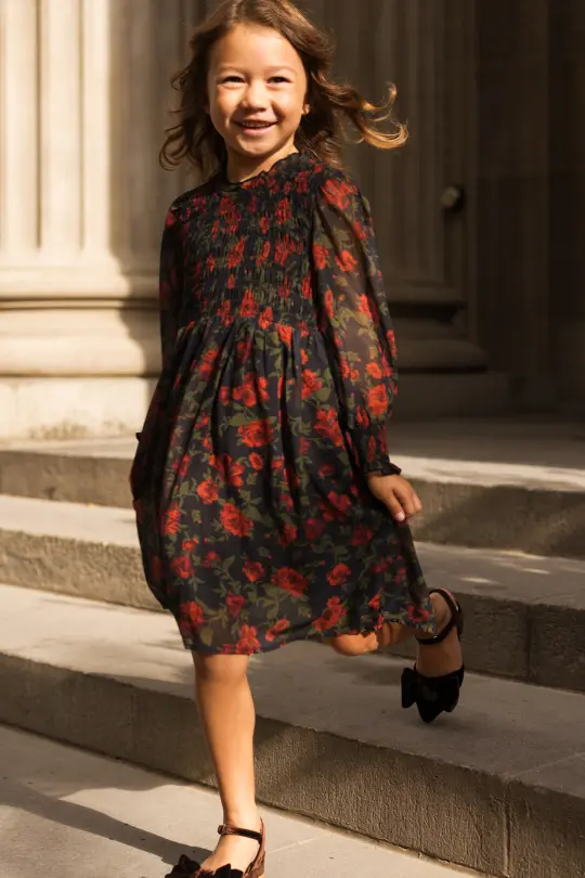 Mini Linden Dress in Scarlet Blooms