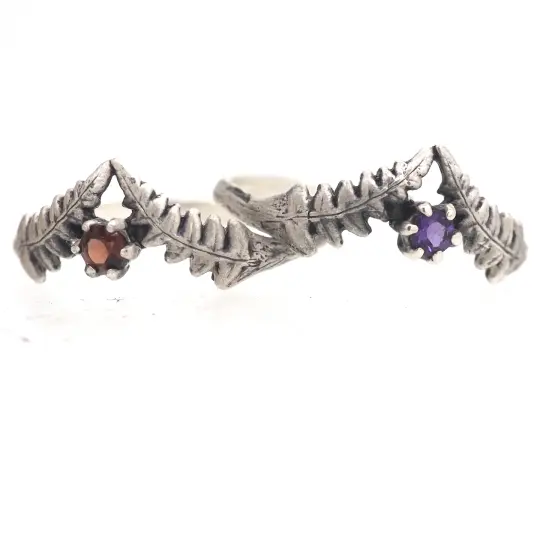 Lady fern and gemstone ring