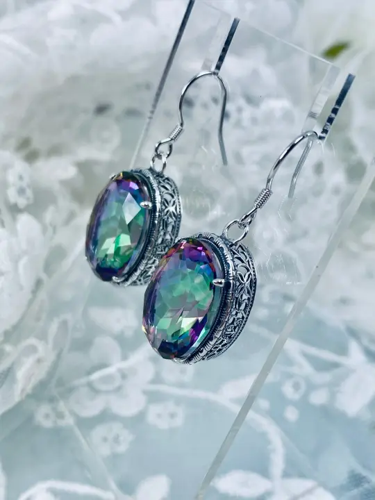 Mystic Earrings, Oval Gemstones, Victorian style Filigree, Persian Design E230