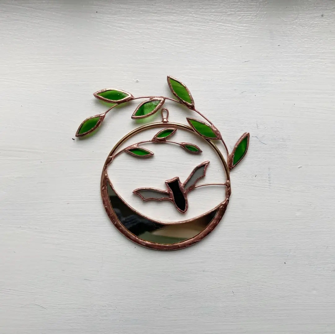 Bat and Crescent Moon Wreath with Leaves