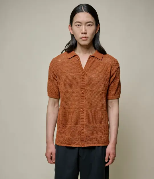 1960s Crochet Cotton Short Sleeve Shirt