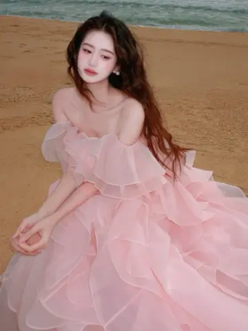 Dreamy Tulle Tiered Prom Gown Pink Women's Maxi Evening Dress Birthday Dress RS2786