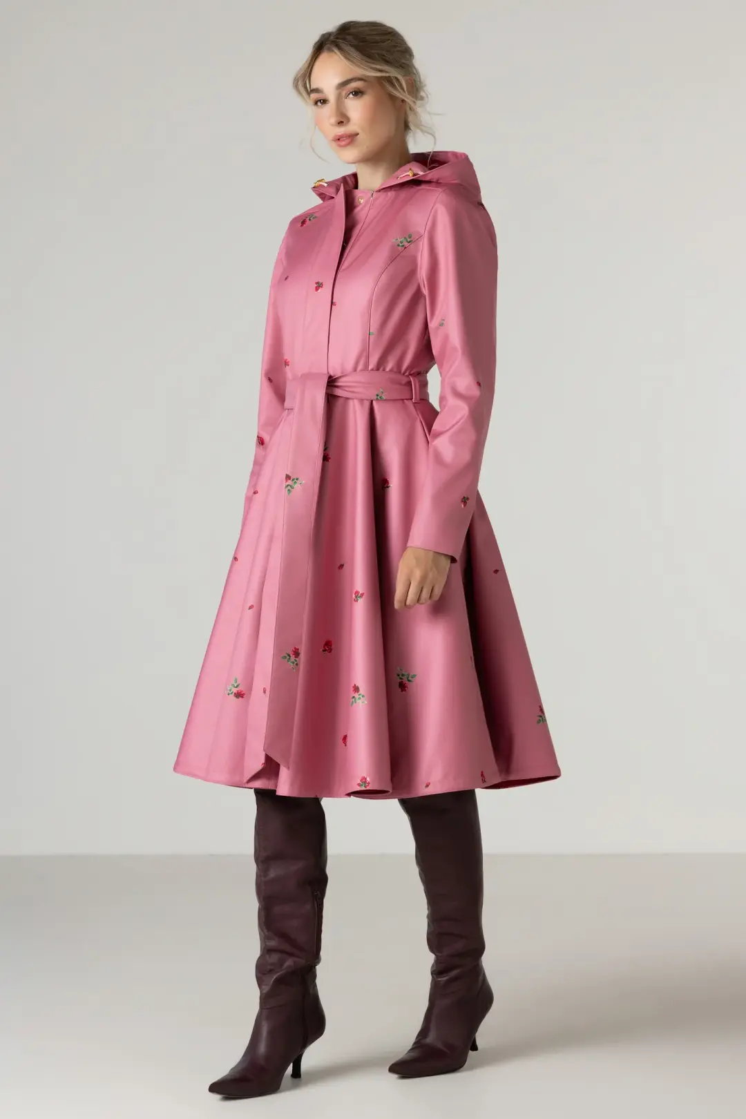 Fit and Flare Coat with Full Circle Skirt in Pink | Raspberry Sorbet