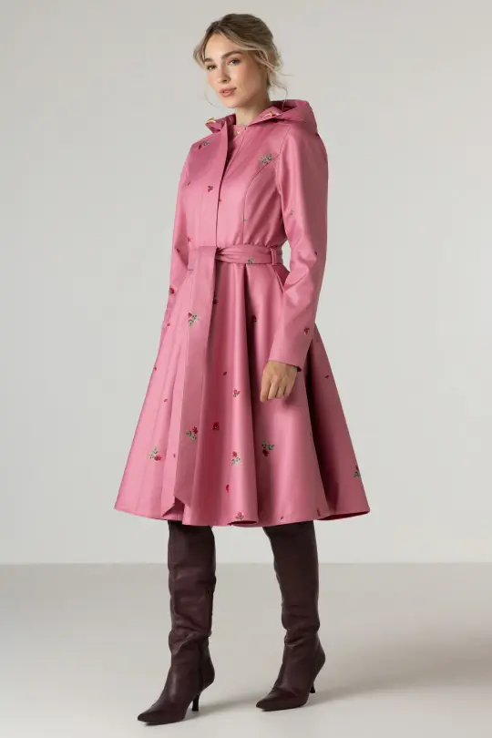 Fit and Flare Coat with Full Circle Skirt in Pink | Raspberry Sorbet