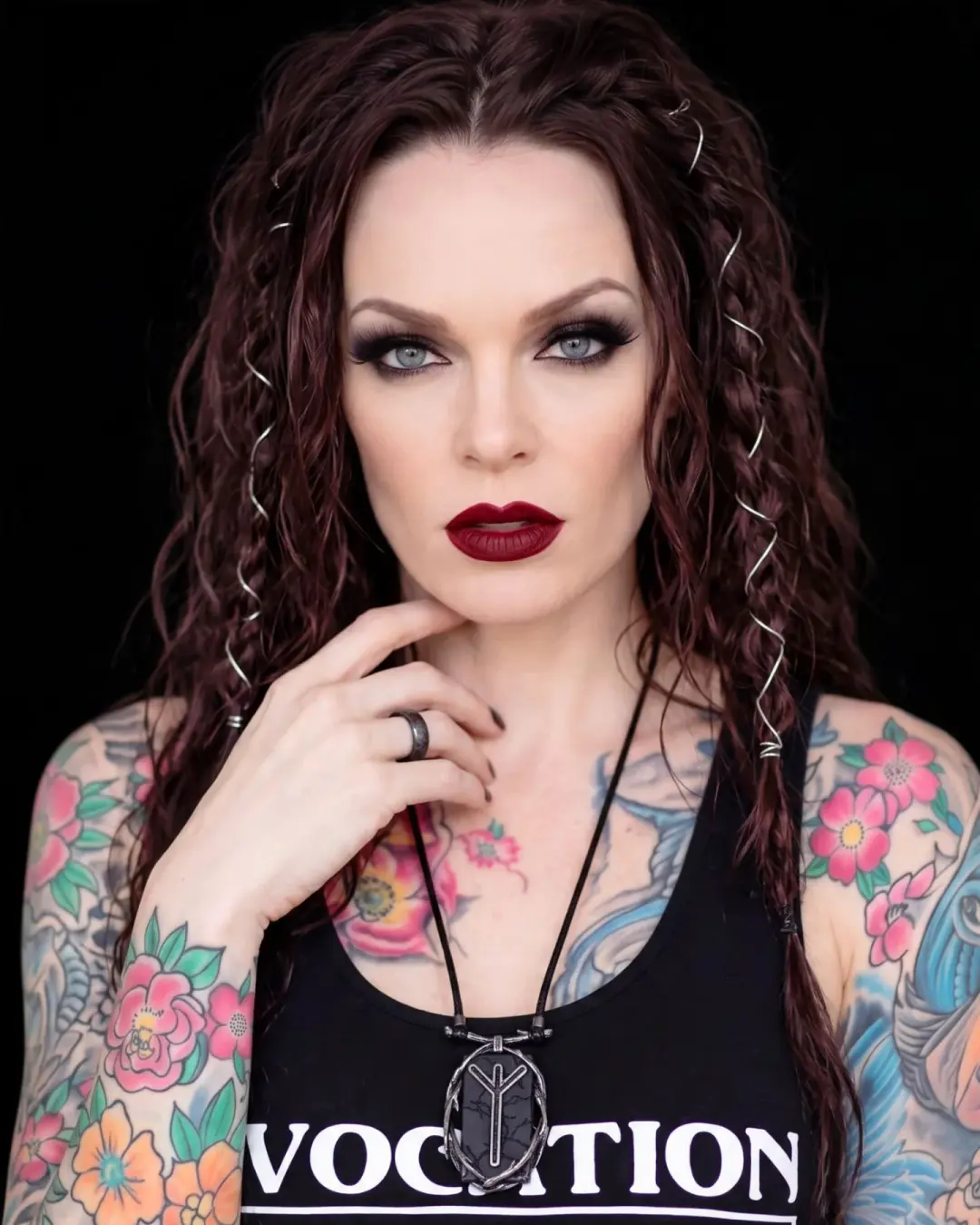 Killstar Algiz Rune Thorn Branch Frame Black Hematite Pendant Cord Necklace