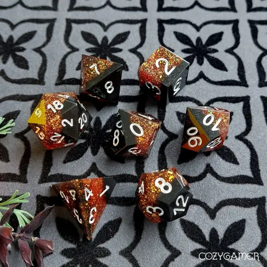 Ray of Darkness Sharp Edge Dice Set – 7-Piece Black Resin DnD Dice