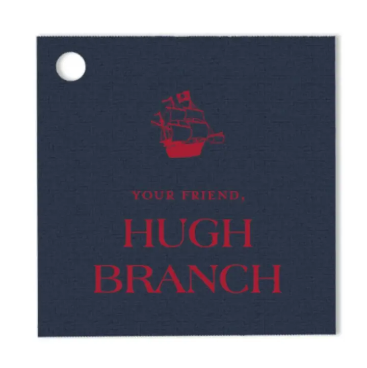 Custom Navy and Red Square Sailboat Foil Gift Tag