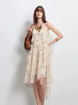Light Champagne Elegant Summer Dress A-line Spaghetti Strap Ruffled Casual Dress Birthday Dress RS003