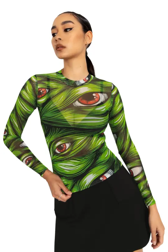 Eye On You Sheer High Neck Long Sleeve Top