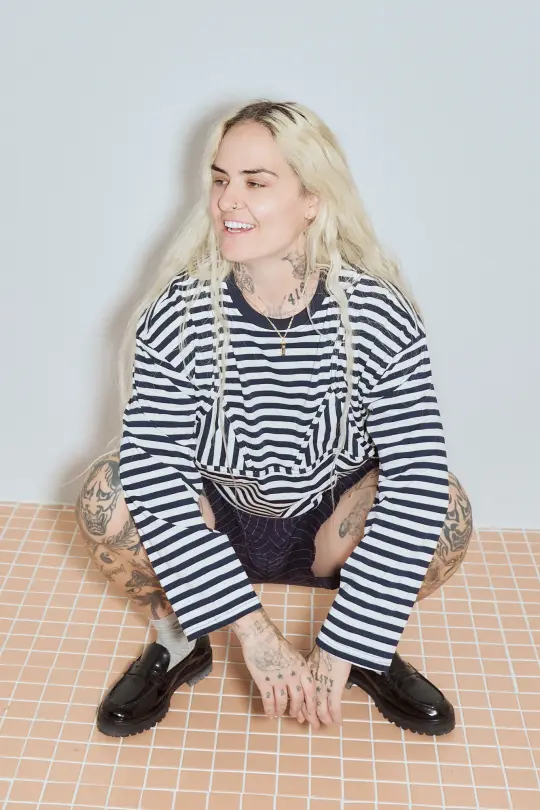 Bikini Bod Cotton Stripe Long Sleeve Tee Navy/White