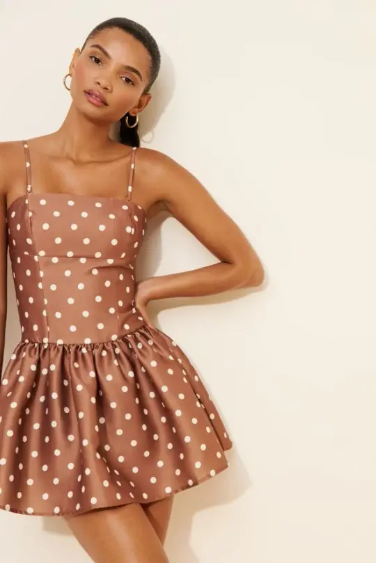 Polka Dots Women's Homecoming Dress Brown Corset Short Prom Dress Party Dress RS2577