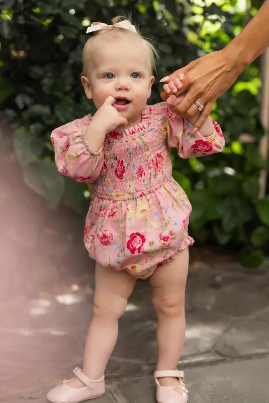 Baby Madeline Romper in Pink Vintage Poppies