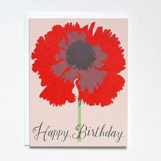 "Happy Birthday" Neon Red Poppy Card