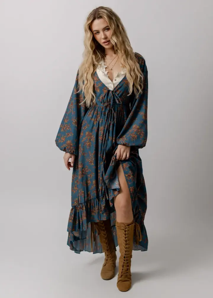 Beri Dress in Dark Chambray Floral