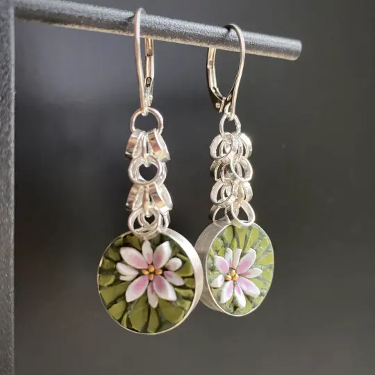 White Lotus on Lily pad Earrings