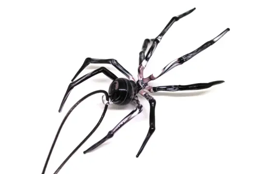 Marbled Black Glass Spider Pendant – Murano Necklace Sculpture
