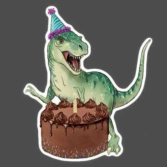 T-Rex Birthday Sticker, 3" | Wholesale 6 Pack