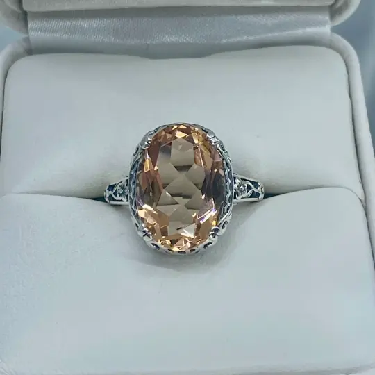 Peach Topaz Ring, Revival Edwardian Jewelry #D70