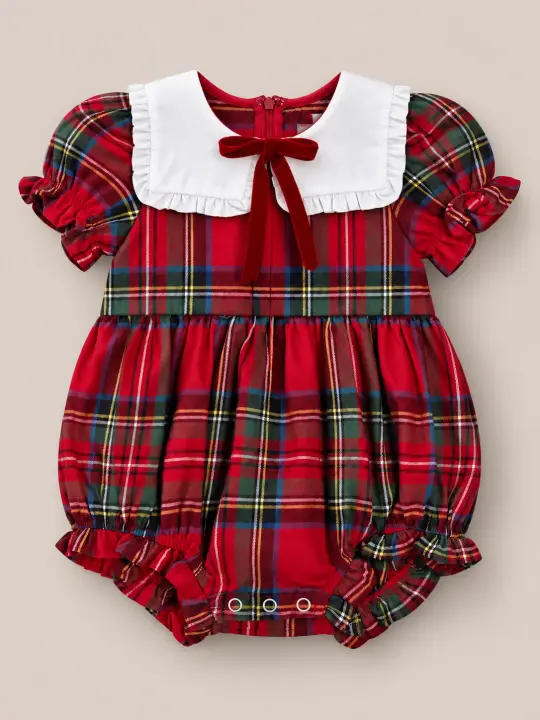 Baby Emery Romper in Holiday Plaid