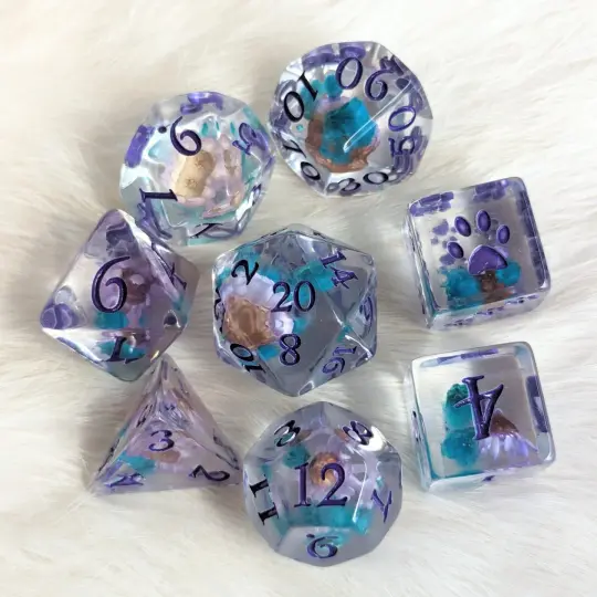 Purple and Blue Flower 8 piece DND dice set