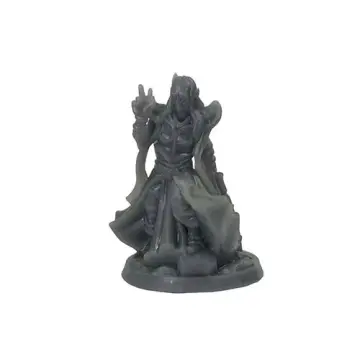 Unpainted 32mm 3D-printed long-haired elf noble with one hand raised, layered robes over a fitted breastplate — tabletop RPG miniature for D&D, Pathfinder & wargaming
