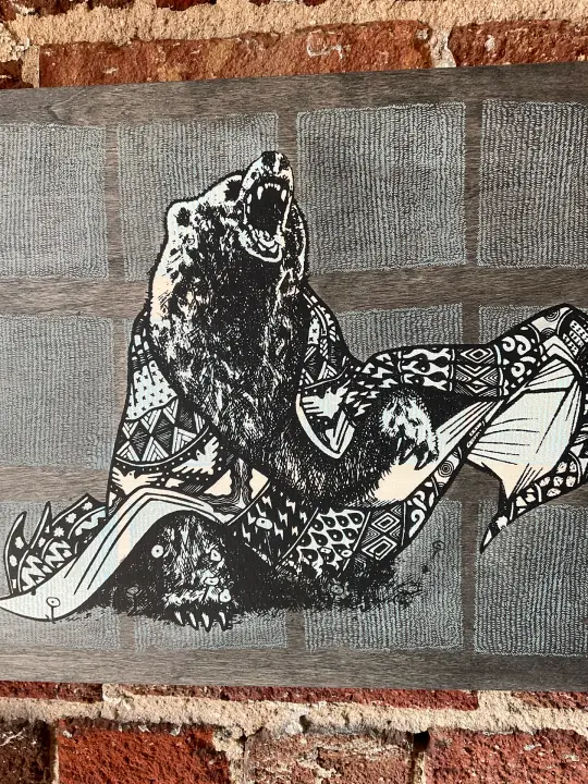 Medicine Bear on Pine Panel