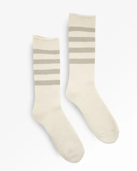 Decka Showatabé Organic Striped Pile Socks - Ecru x Grey