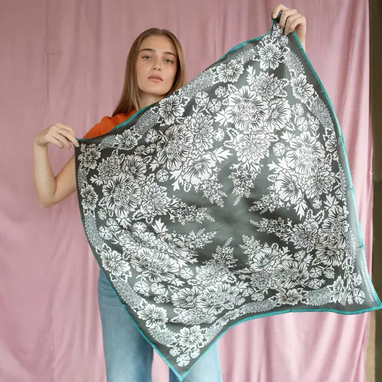 Silk Twill Scarf - Blossom in Iron
