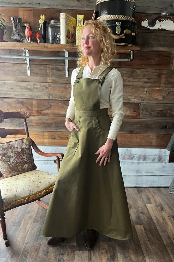 Cotton Pinafore in Brushed Olive-Small