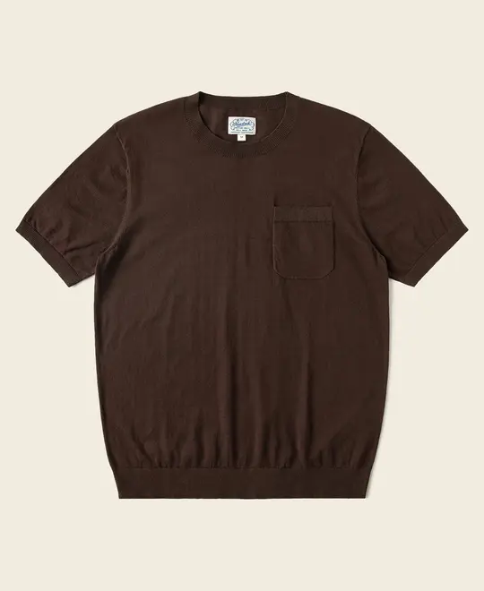 1950s Jersey Knit Short Sleeve Pocket T-Shirt - Coffee