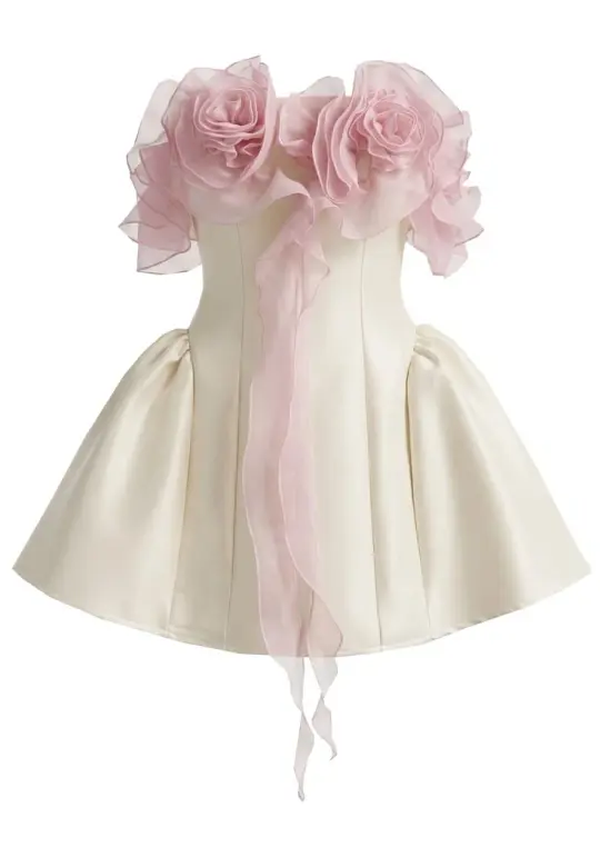 Elegant White A-Line Strapless Applique Bodycon Mini Birthday Dress Homecoming Dress RS369