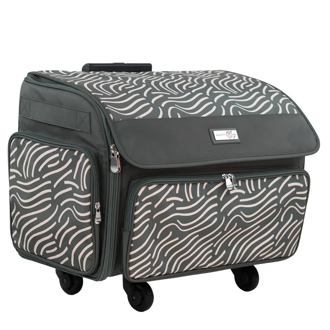 XL Rolling Sewing Machine Tote Grey and White