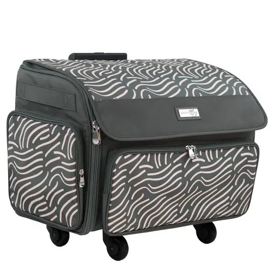 XL Rolling Sewing Machine Tote Grey and White