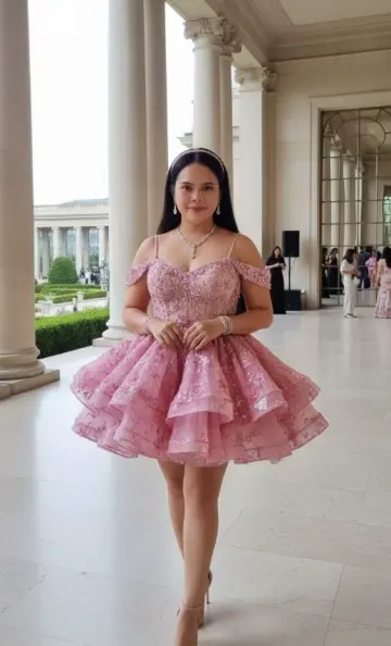 Sweet Pink Ruffled A-Line Spaghetti Straps Embroidery Corset Mini Birthday Dress Homecoming Dress RS452