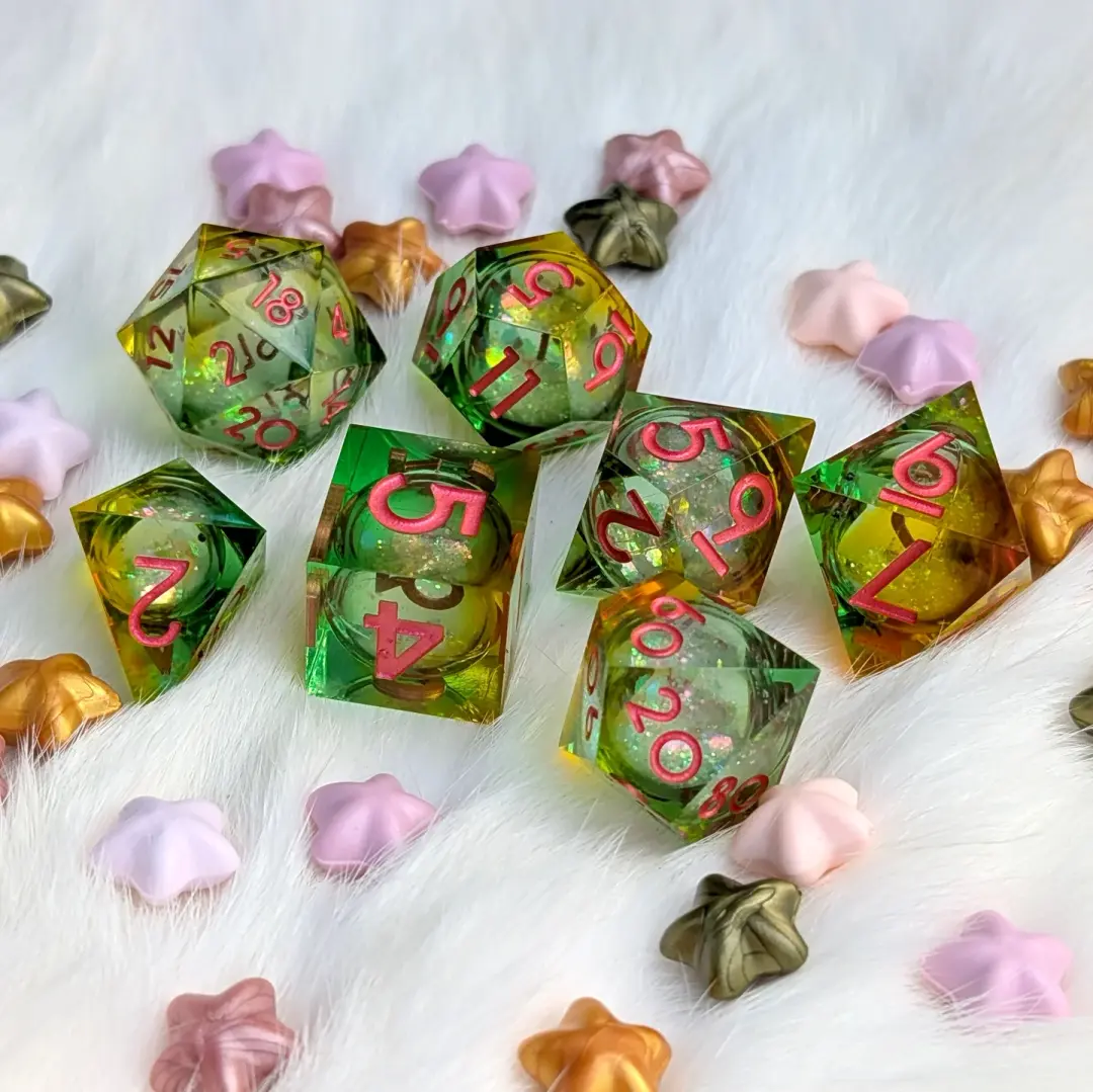 Green and Orange Liquid Core DnD Dice Set - Feywild Fizz