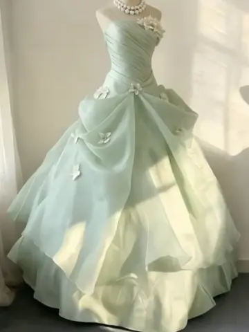 Puffy Green Applique Corset Prom Gown , Gentle Women's Maxi Evening Dress Quinceanera Dress RS2167