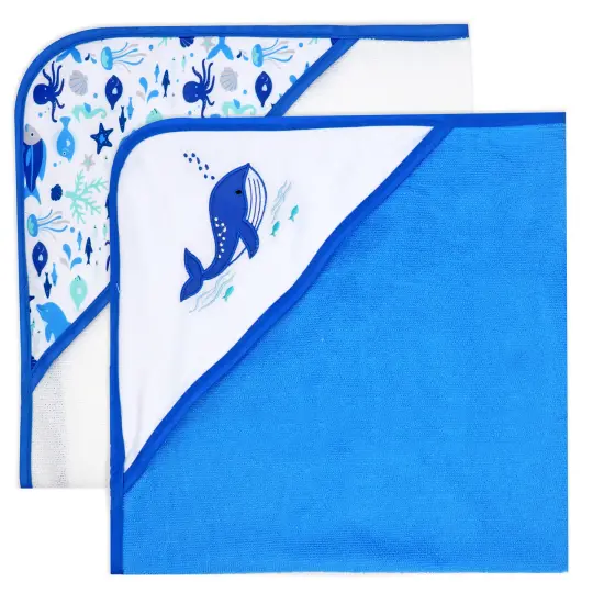 Buba Baby 2 Pack Hooded Baby Bath Towels, Whale