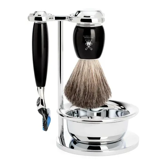 MÜHLE VIVO 4 Pc. Shaving Set, Pure Badger Brush & Gillette® Fusion™ Razor, Black