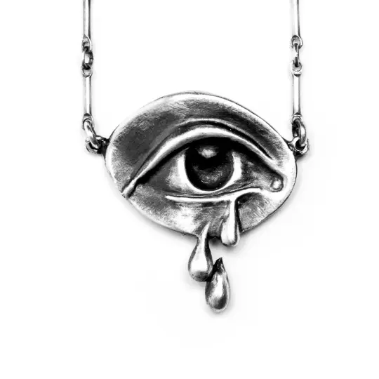 Large Mourning Eye. Silver Tears. Necklace.