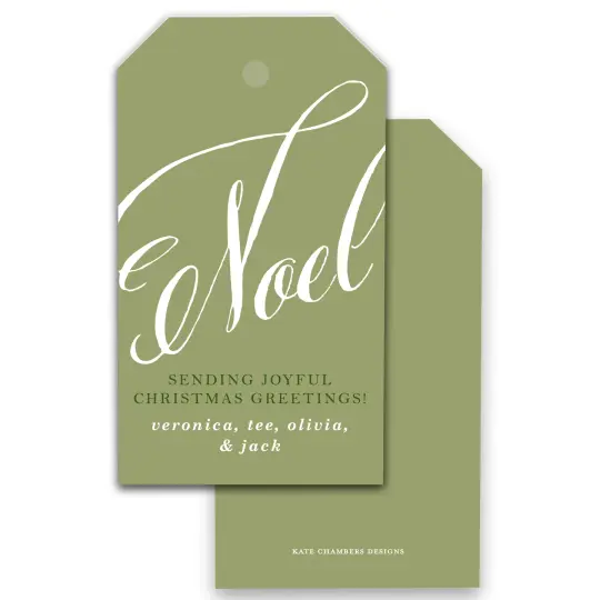 Slanted Green & White Noel Merry Christmas Holiday Gift Tag