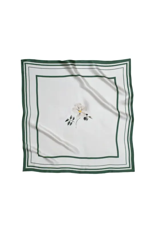 Small Minimal Floral Natural Silk Scarf | Beige Collection