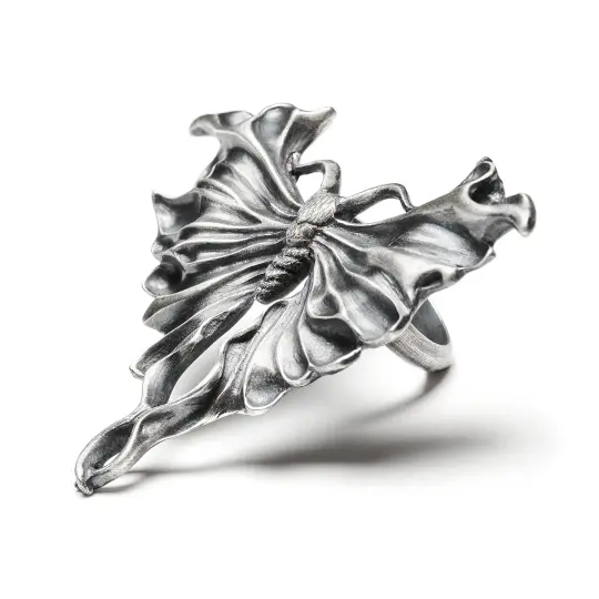 Datura Luna Moth. Sterling Silver Ring.